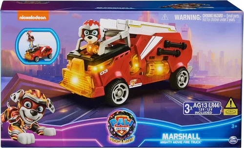 Vista 9 de Paw Patrol: The Mighty Movie, juguete de camión de bomberos con figura de acción Marshall Mighty Pups, luces y sonidos, juguetes para niños y niñas