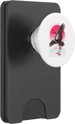 Vista 8 de Retro Synthwave Kaiju Monster Whooping Crane City Cranes PopSockets Adhesive PopGrip
