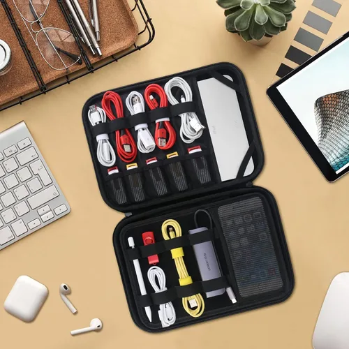 Vista 7 de BOVKE Organizador electrónico organizador de cables de viaje, estuche de accesorios electrónicos, organizador técnico portátil para tableta Apple