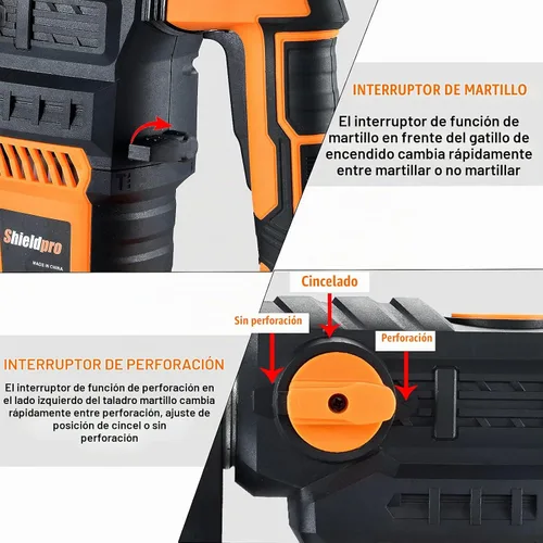 Vista 6 de Taladro de martillo giratorio SDS-Plus de 1-1/4 pulgadas de 13 amperios resistente, embrague de seguridad 3 funciones con control de vibración