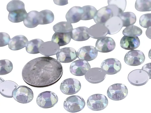 Vista 14 de Allstarco Cuentas de diamantes de imitación para coser con parte trasera plana de 0.472 in para manualidades, gemas redondas de plástico acrílico