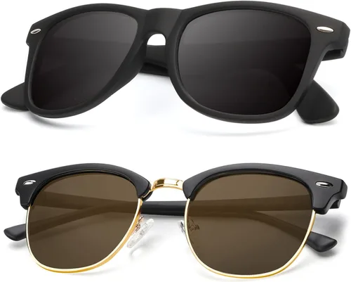 Vista 6 de KALIYADI Gafas de sol polarizadas para hombres y mujeres, marco semi sin montura, para conducir con bloqueo UV A01-(1 Pack) Tortuga Mate G15