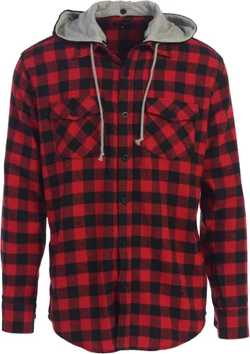 Vista 20 de Gioberti Camisa de franela a cuadros de algodón 100% para hombre con capucha extraíble y botones 100 – negro/azul real/gris.