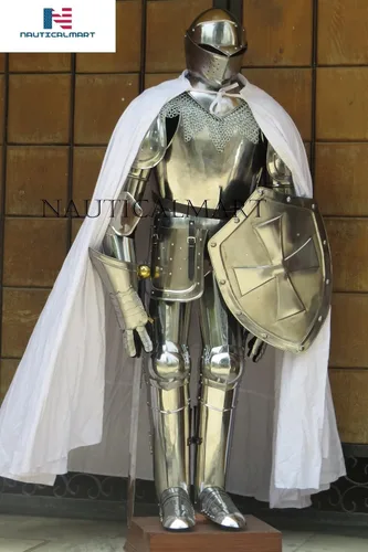 Vista 4 de NauticalMart Traje completo de armadura de caballero LARP para disfraz de Halloween, escudo, malla de cadena