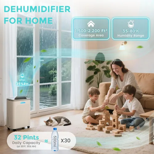Vista 4 de Deshumidificador de 1 500 pies cuadrados, deshumidificador silencioso máximo de 32 pintas para dormitorio con filtro HEPA, purificadores de aire