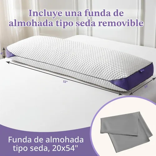 Vista 6 de HOMELAB Paquete de almohada corporal de espuma viscoelástica triturada ajustable con funda de almohada de seda de morera gris, almohada larga