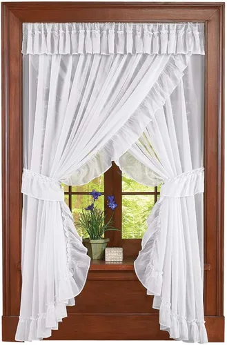Vista 11 de Isabella Ruffled Sheer tela cortina de bolsillo ventana Barra Set Azul