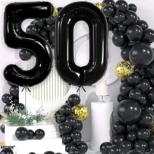 Vista 8 de KatchOn - Globo negro grande del número 50, 40 pulgadas, decoraciones de cumpleaños 50 negro sobre la colina para hombres y mujeres, decoraciones