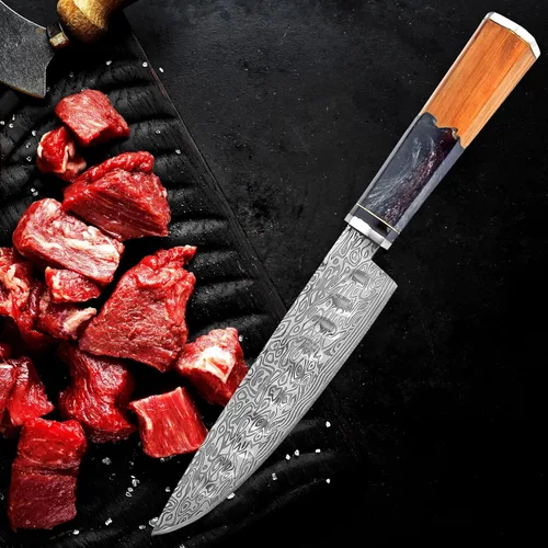 Vista 9 de KIMPE Cuchillo de chef de Damasco de 13 pulgadas, cuchillo de cocina de acero Damasco de 67 capas con mango ergonómico de resina, cuchillo de cocina