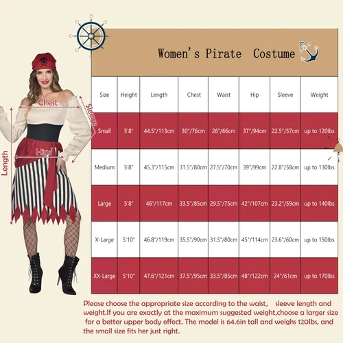 Vista 7 de Lingway Toys Disfraz de pirata para mujer - Vestido de mujer pirata con turbante