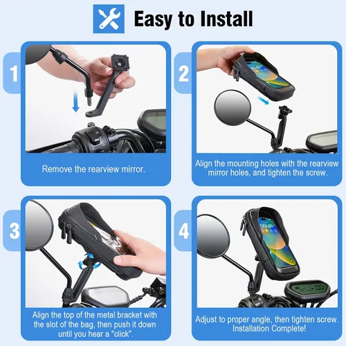 Vista 13 de Soporte de teléfono impermeable para motocicleta, rotación de 360°, espejo retrovisor de motocicleta, soporte para teléfono celular de gran