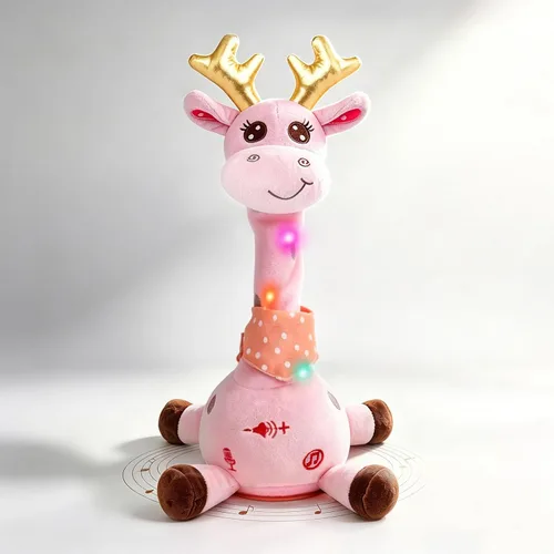 Vista 14 de Jirafa que habla bailando con cuernos dorados, juguete de peluche para bebé que repite lo que dices, juguete musical con cuernos dorados, regalos