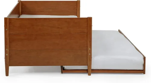 Vista 4 de Camaflexi Sofá cama y nido modernos Mid-Century/Madera maciza y fabricada/Cabecera de panel/No necesita somier/La base tiene 14 listones de Castañho
