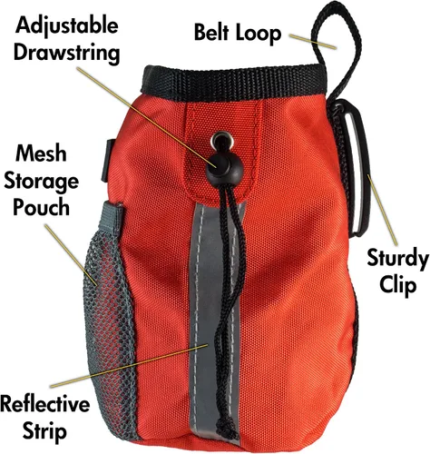 Vista 2 de Bolsa para perro, bolsa para llevar bocadillos y juguetes, bolsa de calidad profesional disponible en rojo, naranja y azul, por barkOutfitters, Rojo