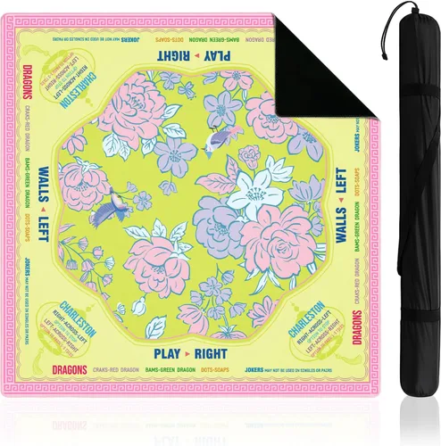 Vista 10 de Soulchen Tapete Mahjong americano de flores azules y verdes para mesa con Azul y verde