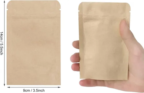 Vista 2 de SumDirect Bolsas de pie de papel kraft – Paquete de 50 bolsas reutilizables con cremallera de 3.5 x 5.5 pulgadas con forro de aluminio para el hogar