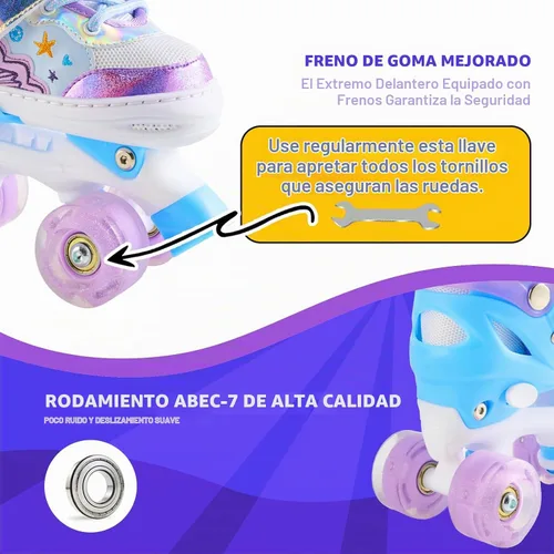 Vista 2 de Kids Roller Skates with 6 Protection Pads, Adjustable Size Girl Roller Skates for Kids Beginner, Toddlers Roller Skate with 8 Light Up