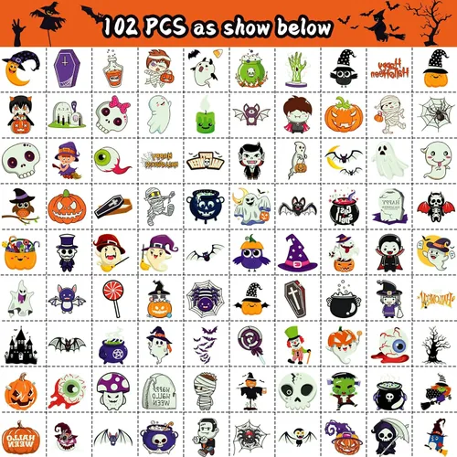 Vista 3 de JCFIRE Tatuajes de Halloween para niños, recuerdos de fiesta de Halloween, tatuajes temporales que brillan en la oscuridad, decoraciones de fiesta