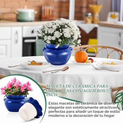 Vista 6 de 2 juegos de macetas para violetas africanas de 7.5 pulgadas, maceta de riego automático para plantas de interior de cerámica, maceta de riego