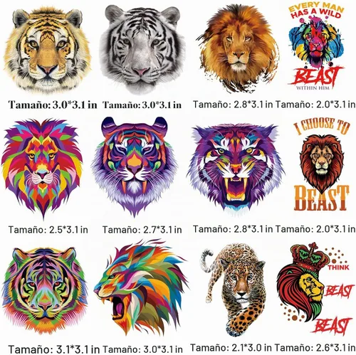 Vista 2 de 12 calcomanías termoadhesivas para planchar de león de tigre, ropa de transferencia de calor, camisetas, parches de animales, calcomanías