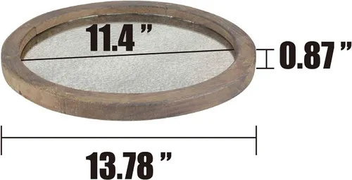 Vista 3 de Stonebriar Bandeja redonda de madera natural con espejo antiguo, bandeja rústica de mayordomo, centro de mesa de café único para la mesa de café