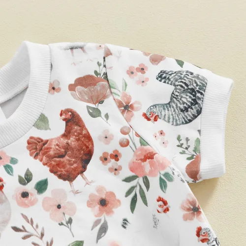 Vista 5 de SHUING Sudadera de manga larga con estampado de pollitos y flores, 2 piezas, ropa de otoño e invierno
