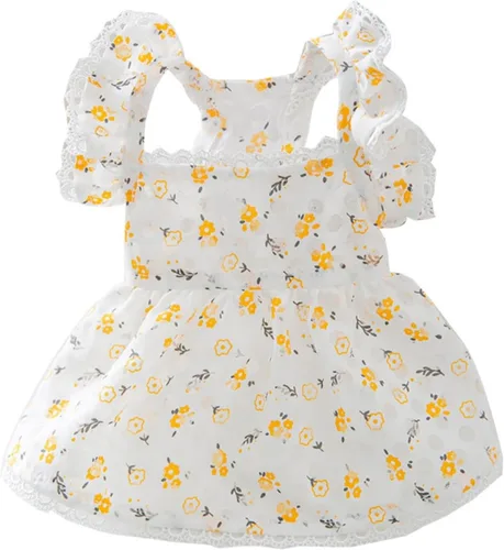 Vista 7 de Vestido para perro con manga abombada, amarillo limón, girasol, piña, a cuadros, ropa de verano para perros pequeños y niñas Botón de amor
