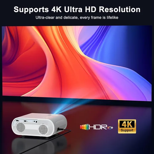 Vista 4 de Proyector inteligente ANSI 1500, proyector HOMPOW 4K con WiFi y Bluetooth, mini proyector, sistema de transmisión integrado, proyector