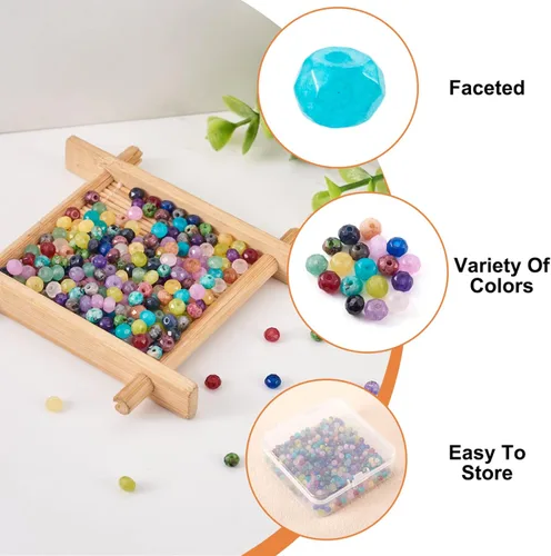Vista 3 de Pandahall - 450 cuentas de jade facetadas naturales teñidas de 0.157 pulgadas (0.157 in), cuentas de piedras preciosas espaciadoras sueltas pequeñas