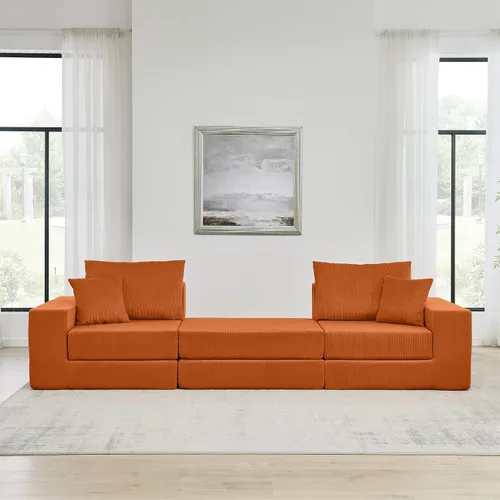 Vista 5 de Sofá modular de nube, sofá cama en forma de L con otomana extraíble, moderno sofá cama convertible tapizado para sala de estar, apartamento, espacio