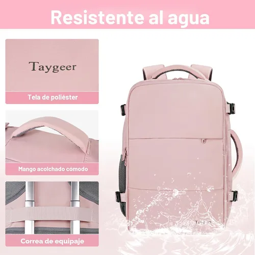 Vista 7 de Taygeer - Mochila de viaje para mujeres, mochila de cabina con puerto de carga USB y bolsa para zapatos, mochila TSA para laptop de 15.6 pulgadas