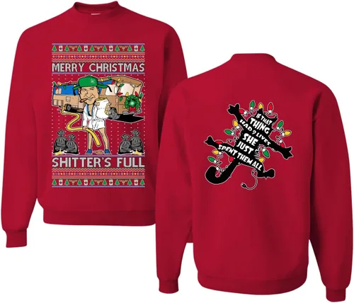 Vista 29 de Wild Bobby Sudadera con gráfico de cuello redondo con texto en inglés "Merry Christmas Shitter's Full Funny Ugly Christmas" Negro (black Hoodie)