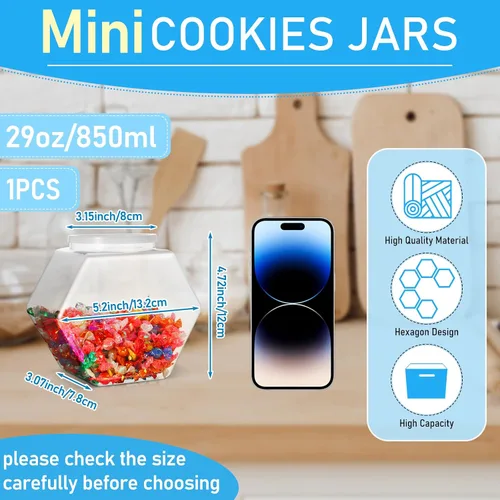 Vista 2 de Uiifan 1 Pieza Tarro Hexagonal de Plástico para Dulces con Tapa Tarro de Galletas Recipientes Hexagonales Transparentes para Dulces para Aperitivos