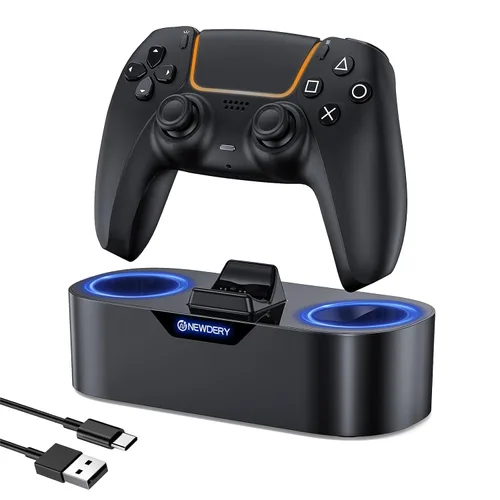 Vista 3 de NEWDERY PS5 Controller Charger Station, Fast Charging Dock for PlayStation 5 Controllers, Single Controller Charger Station + Dual Controller