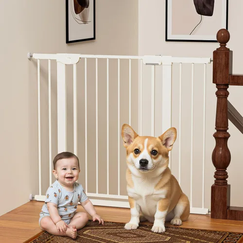 Vista 16 de Puerta magnética para bebés de 29.5 a 40.6 pulgadas para escaleras, puerta de perro montada a presión para interiores, puerta de mascotas de cierre