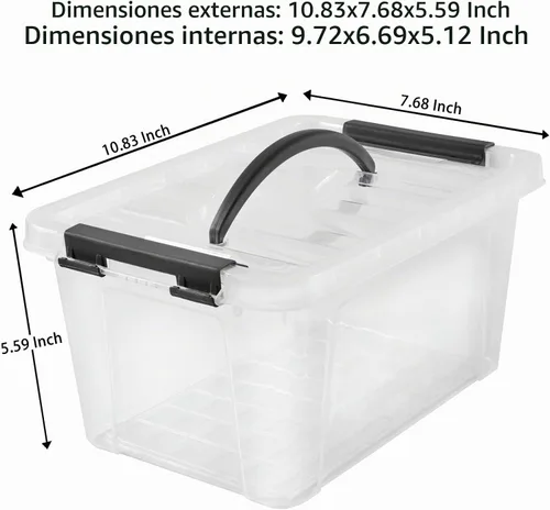 Vista 3 de Eslite Contenedores de almacenamiento apilables de plástico de 6 cuartos de galón, caja de pestillo transparente con asa y tapa, paquete de 6 Mango