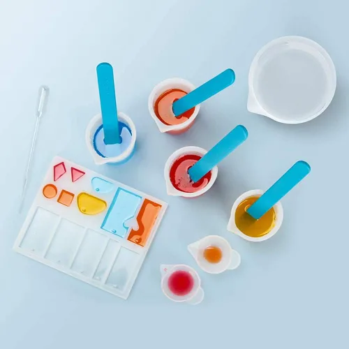 Vista 8 de Kit de herramientas de tazas medidoras de resina de silicona, tazas de medición de 3.3 onzas líquidas, palitos de silicona para agitar, pipetas