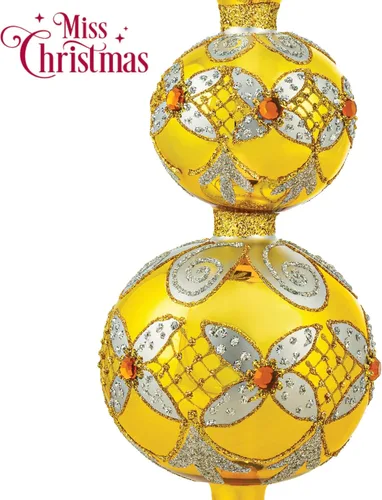 Vista 3 de Miss Christmas Palace Collection 2025 - Decoración para árbol de vidrio soplado europeo de 15.5 pulgadas (amarillo dorado clásico)
