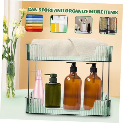 Vista 5 de Organizador de cajones de especias, estante de almacenamiento de doble capa, organizador de mostrador de baño, encimera de acero inoxidable