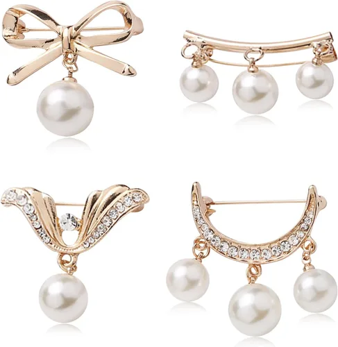 Vista 138 de 4 piezas de clip de anillo de bufanda para mujer, broche de perlas y flores, hebilla de metal para chal, accesorios de decoración para damas y niñas