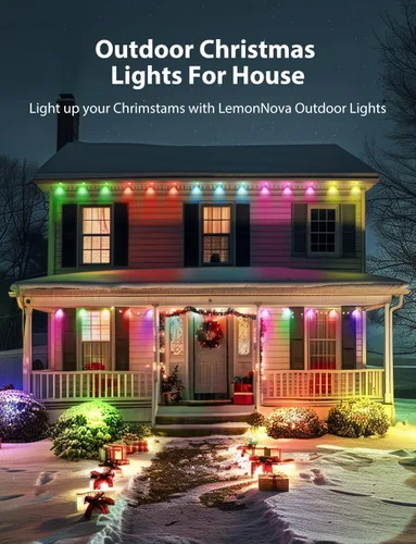 Vista 2 de Luces permanentes para exteriores, 200 pies inteligentes IC+RGB luces de Navidad para exteriores con 144 LED, IP67 impermeable LED aleros