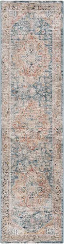Vista 2 de SAFAVIEH Silverado Collection - Alfombra para pasillo, 2 x 8 pies, azul y óxido, diseño vintage envejecido, no desprende pelusa y de fácil cuidado