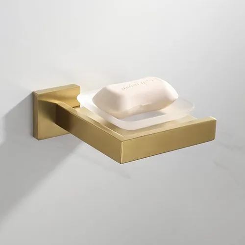 Vista 3 de Jabonera de aluminio para ducha, soporte para jabón de barra de pared para baño, cocina, cesta de jabón dorada cepillada