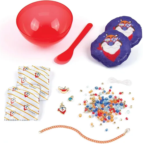 Vista 2 de Make It Real: Kellogg's Cearlsly Cute - Frosted Flakes - Kit de pulsera de bricolaje, 183 piezas, dijes de Tony el Tigre, crea 4 pulseras temáticas