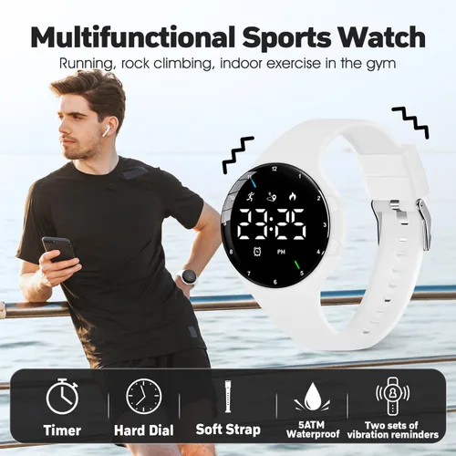 Vista 5 de L LAVAREDO Relojes para hombre, reloj deportivo digital con temporizador, alarma vibratoria dual, reloj de pulsera para hombres y mujeres