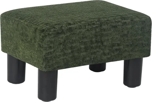 Vista 8 de Adeco Reposapiés otomano tapizado de lino de 15.4 pulgadas, pequeño taburete acolchado y asiento decorativo con patas de aspecto de madera, taburete