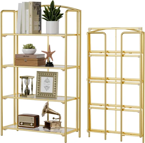 Vista 42 de Crofy - Estantería plegable sin montaje para sala de estar, estantería plegable de 2 niveles en color negro para oficina en casa, organizador