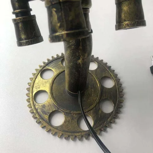 Vista 8 de Lámpara de cohete Steampunk de simulación de resina ABS creativa, luces de escritorio retro luz nocturna, lámpara de mesa pequeña con llama