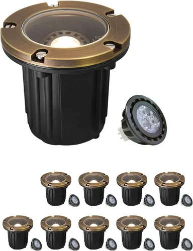 Vista 13 de MALORY Luces de Paisaje de Bajo Voltaje, (4.6''A) Cubierta Superior de Latón 12V Luces Empotradas en el Suelo para Exteriores, Iluminación LED