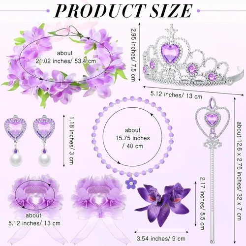 Vista 2 de Equsion Purple Girls Costume, Princess Dress Up Costume Accessories Set for Kids, Birthday Halloween Cosplay Party Outfit with Garlands Tiara Crown